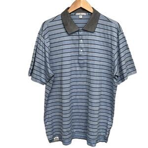 PETER MILLAR Striped Polo Shirt Blue Cotton Bandon Dunes Golf Resort Size XLarge